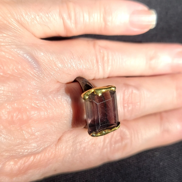 Knockout large Fluorite Solitaire Emerald cut ring sz 7.5 - Picture 11 of 12